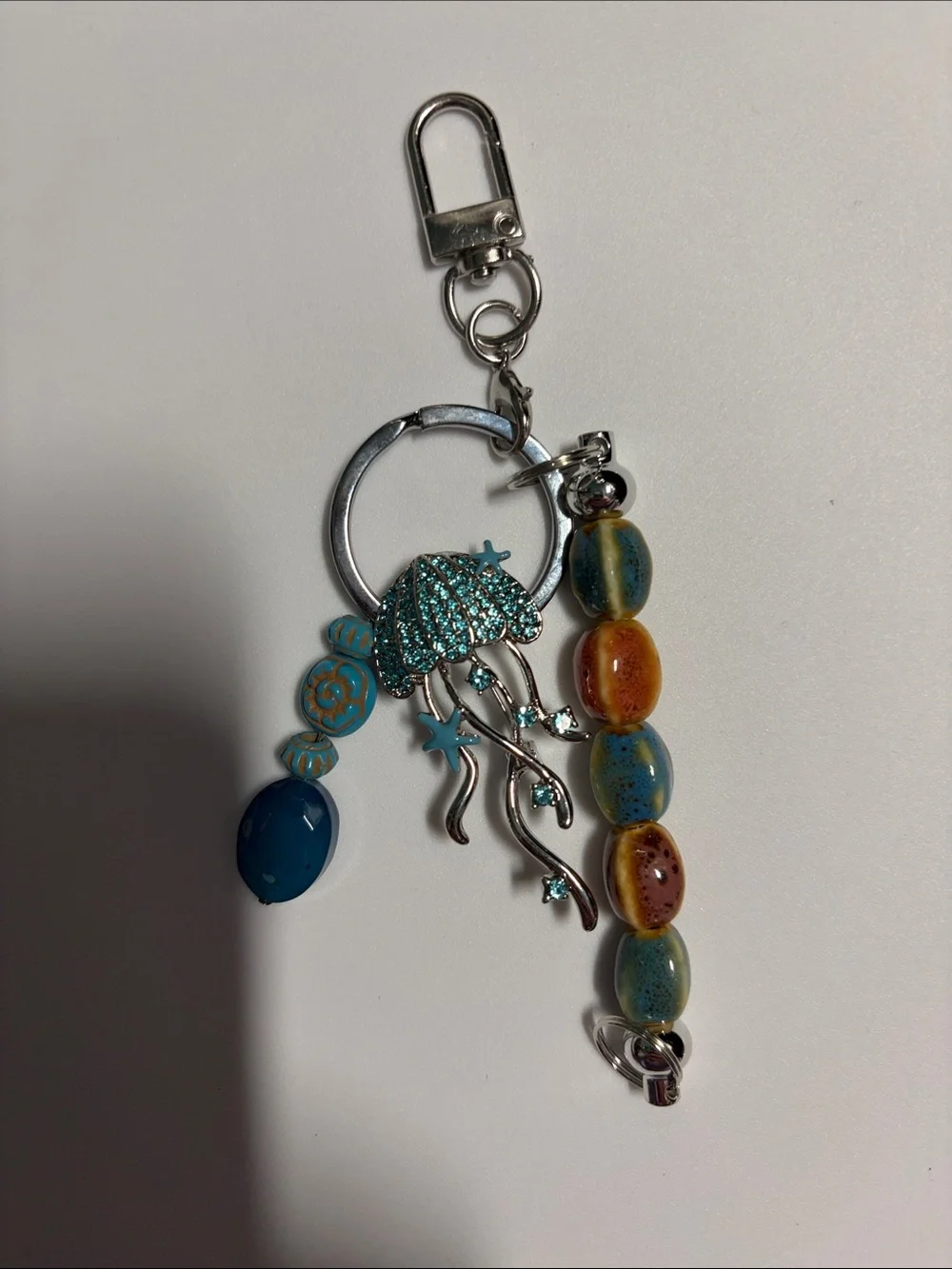 Turquoise Jellyfish Beaded Keychain or Purse Charm - Women Accessories